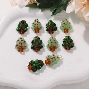 Hand Painted Christmas Tree Glass Glaze Beads DIY Jewelry Making Accessories Bracelet Necklace Earrings Festive Ornament