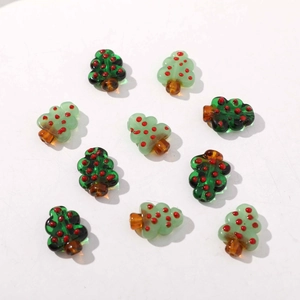 Handmade lampwork glass beads in Christmas tree shape for DIY jewelry making