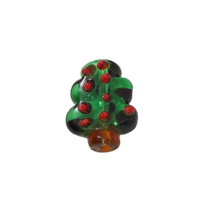 Handcrafted glass Christmas tree bead with red dots for DIY jewelry making and crafts