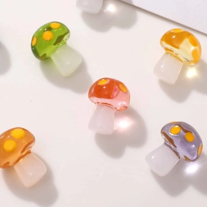Translucent resin mushroom charms with yellow polka dots for DIY jewelry making