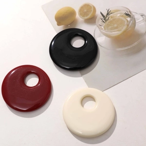 50mm geometric hollow resin circle pendants in burgundy, black, and creamy white colors