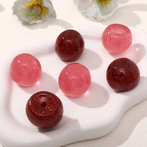 Glitter resin cherry-colored round beads for DIY jewelry and keychain accessories