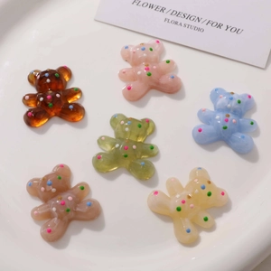 Cute Cartoon Resin Bear DIY Accessories Colorful Polka Dot Bear Charms For Phone Case Hair Accessories Headwear Making