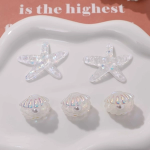 Ocean resin charms with iridescent starfish and shell pearls for DIY jewelry and phone cases