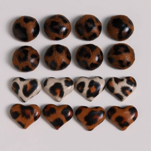 Vintage Leopard Print Leather Heart Round DIY Jewelry Accessory Patch For Earrings Hair Clips Phone Case Decoration