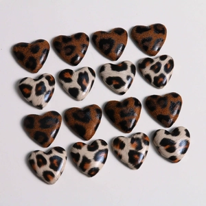 Set of 16 leopard print heart-shaped flatback charms for DIY jewelry and hair accessories