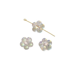 Perles fleurs en acrylique irisées à cinq pétales pour bijoux DIY avec tiges dorées