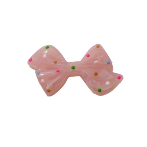 Cute pink resin bow charm with colorful polka dots for DIY jewelry and phone case making