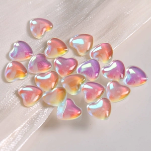 Iridescent mini heart-shaped crystal charms with AB colorful ripple effect for DIY crafts