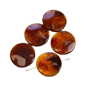 Five pieces of amber tortoiseshell resin flat round beads with center hole for DIY jewelry