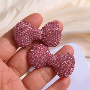 Pink rhinestone bow accessories for phone case and hair crafts set of two pieces