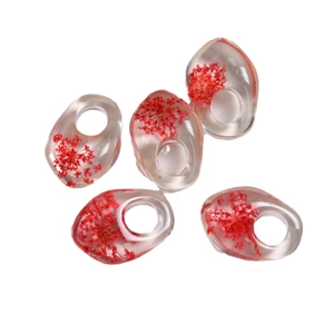 Handmade clear resin pendants with red dried flowers for DIY jewelry making