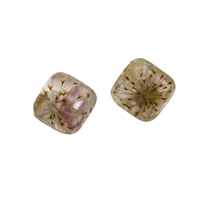 Japanese retro square resin earrings with real purple dried flowers and pearls