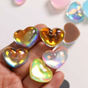 Chunky gradient resin heart charms with iridescent finish for DIY crafts and accessories