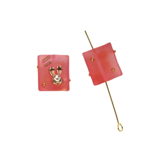 Frosted gradient square resin beads with gold rabbit design for DIY jewelry making
