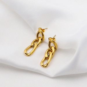 Boucles d'oreilles vintage gros maillons en acier inoxydable plaqué or 18 carats