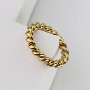Minimalist 18k gold plated stainless steel twisted rope ring for men and women