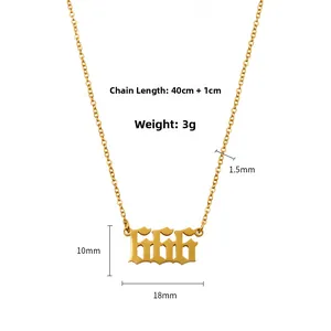 Goldene Edelstahlkette mit Engel-Nummer 666 Anhänger und 40cm Gliederkette