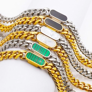 Women Titanium Steel Cuban Link Jewelry Set Geometric Rectangle Mother Of Artificial Pearl Inlay Gold Silver Plated Necklace Bracelet Fashion Jewelry