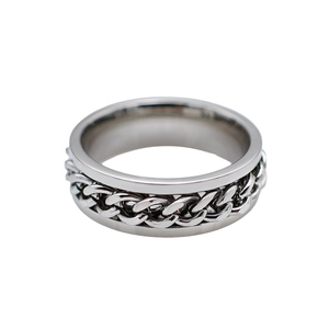 Anillo giratorio para hombre de acero inoxidable pulido con cadena antiestrés