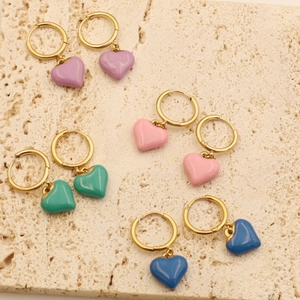 Bunte Tropföl-Herzanhänger Creolen Set in Lila Rosa Grün und Blau vergoldet