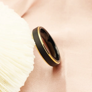 Men Minimalist Tungsten Carbide Ring Black Matte Gold Groove Inner Wall Polished Electroplated Jewelry Finger Ring Gift