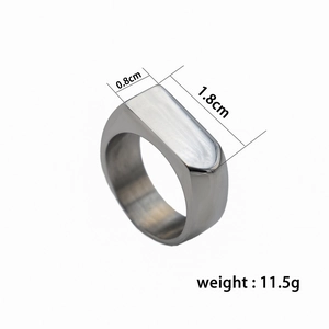 Macro view of silver titanium steel signet ring showing 0.8cm by 1.8cm dimensions