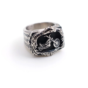 Punk style stainless steel motorcycle ring with vintage silver finish for men