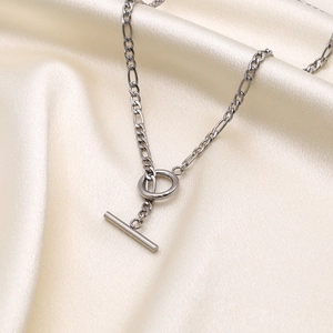 Moderne Edelstahl Figarokette Halskette Für Damen Silber Farbe Hip Hop Schmuck Mit Stilvollem Knebelverschluss T-Bar Verschluss