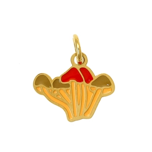 Pendentif champignon coloré en métal doré avec émail rouge et orange pour colliers