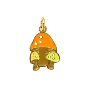 Pendentif champignon doré avec émail orange et motif ajouré pour bijoux DIY