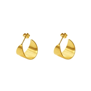 Boucles d'oreilles créoles larges en forme de C en acier inoxydable doré 316L pour femme