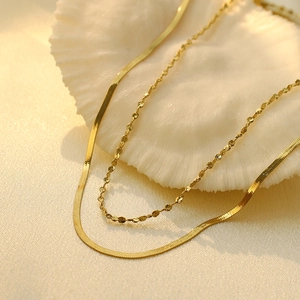 Collana a Doppio Strato in Acciaio Inossidabile 316 per Donna Catena a Spina di Pesce Placcata Oro Gioielli di Moda