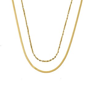 Collana a doppio strato in acciaio inossidabile 316L oro con catena snake e maglia piatta