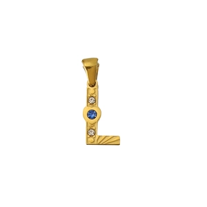 Detailansicht des 18K Gold-Anhängers Buchstabe L mit blauen und weißen Zirkonsteinen