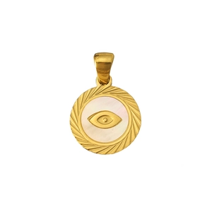 Collana in acciaio al titanio dorato con ciondolo occhio malvagio in madreperla