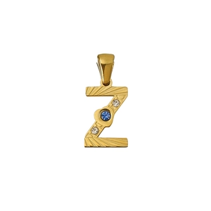 18K Gold Anhänger Buchstabe Z mit blauen und weißen Kristallen auf strahlender Textur