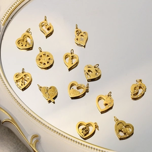 Gold stainless steel pendants with cubic zirconia for Mother's Day necklace making