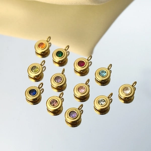 Edelstahl Rund Zirkonia Geburtsstein Anhänger 18K Vergoldet DIY Schmuck Personalisierte Halskette Für Damen Geschenk
