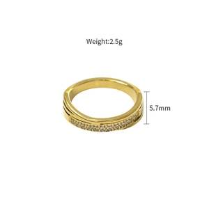 Anillo cruzado de acero de titanio dorado con brillantes circonitas en micro-pavé
