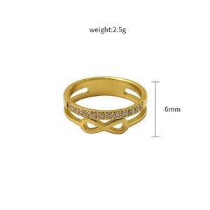 Bague infini en acier inoxydable doré sertie de zircons blancs, largeur 6mm
