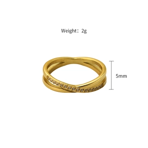 Elegant 316 stainless steel cross ring for women with cubic zirconia inlay 5mm width