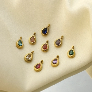 Stainless Steel Teardrop Birthstone Pendant Necklace Gold Plated Zirconia Waterdrop Charm For Women Jewelry Making DIY Gift