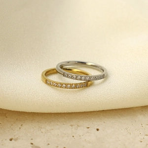 Anillo de Acero de Titanio con Strass Minimalista para Mujer Oro Color Acero Acero Inoxidable 316 de Alta Calidad Joyas
