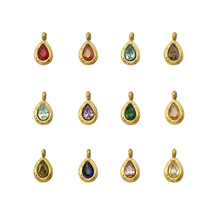 18k gold plated stainless steel teardrop birthstone pendants for DIY jewelry making