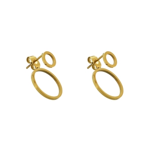 Minimalistische matte goldene geometrische Doppel-Creolen für Damen mit rundem Design