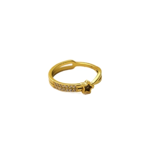 Minimalist gold titanium steel star ring featuring double rows of inlaid rhinestones