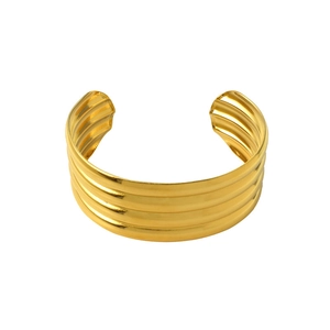 Brazalete abierto de acero de titanio dorado con diseño de textura de cuatro capas