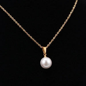 Elegante Kette Mit Einzelner Künstliche Perle 18K Vergoldeter Edelstahl Halsschmuck Für Damen Minimalistisches Design