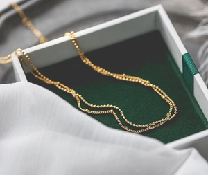 Minimalist 18K Gold Plated 316L Stainless Steel Double Layered Necklace For Women Bead Chain Choker Clavicle Chain Jewelry